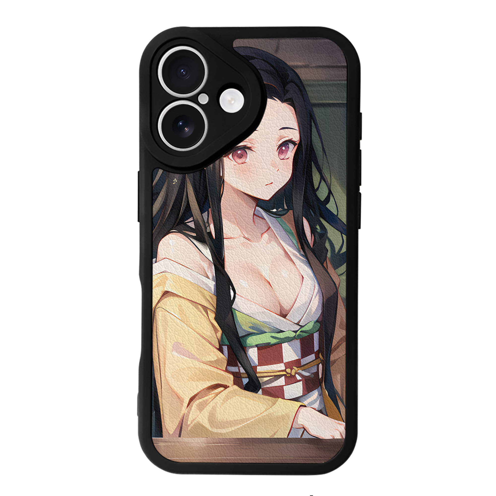 （画像用） 鬼滅の刃（きめつのやいば）竈門 禰󠄀豆子／かまど ねずこ Kamado Nezuko 【iPhone 16シリーズ対応】シリコンスマホケース（レザー調） 材質：シリコン